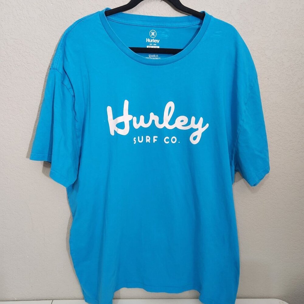 Hurley Shirt Mens XXL Blue Graphic T-Shirt Blue White Spell out Hurley Surf Co
